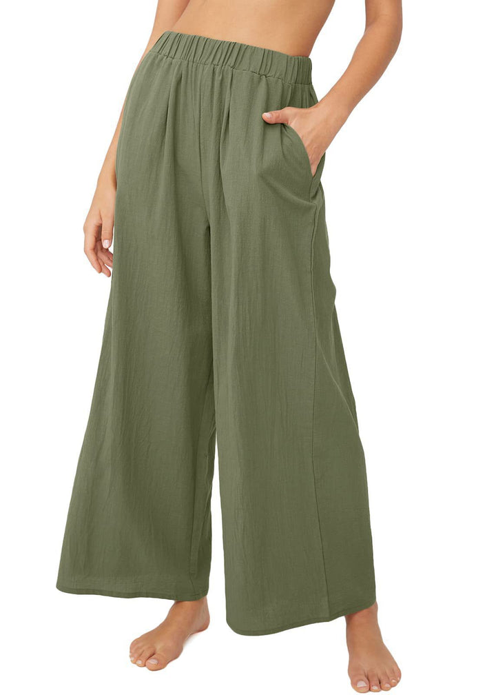Damen Leichte Palazzo-Hose mit weitem Bein, elastischem Bund und Eingrifftaschen Echoarchiv