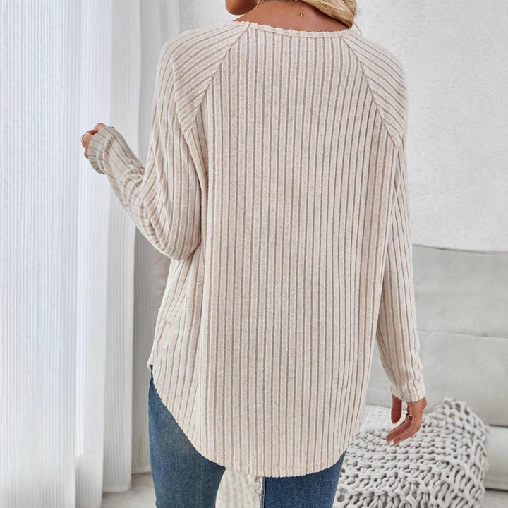 Damen Gerippter Longline-Pullover mit Raglanärmeln und abgerundetem Saum Echoarchiv