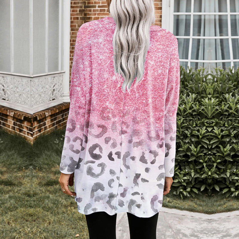 Damen Oversize Longshirt-Tunika mit Ombre-Leopardenprint und Eingrifftaschen – Avérine