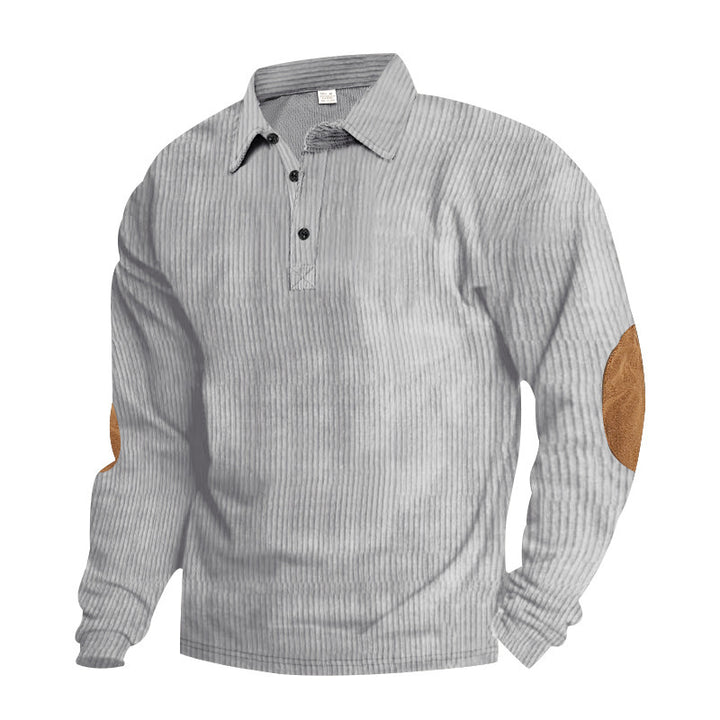Herren lässiges Langarmhemd mit strukturiertem Design und bequemen Ellbogenpatches Echoarchiv