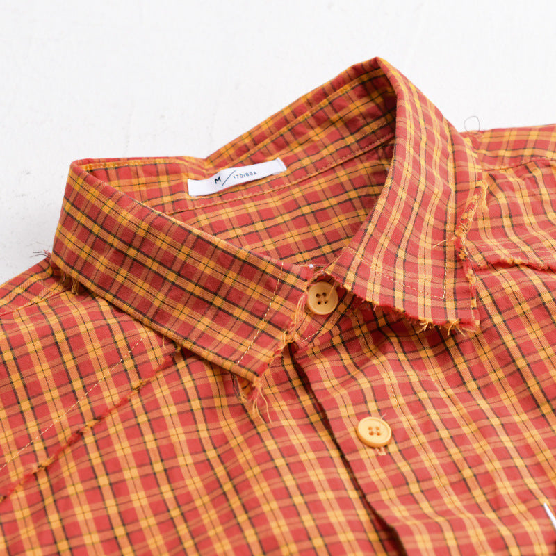 Herren Karo-Overshirt mit fransigem Saum, Brusttasche und Relaxed-Fit Echoarchiv