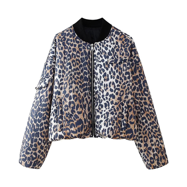 Damen nan cropped Leopard-Bomber mit Boxy-Schnitt, Reißverschluss und Utility-Ärmeltasche Echo Archiv