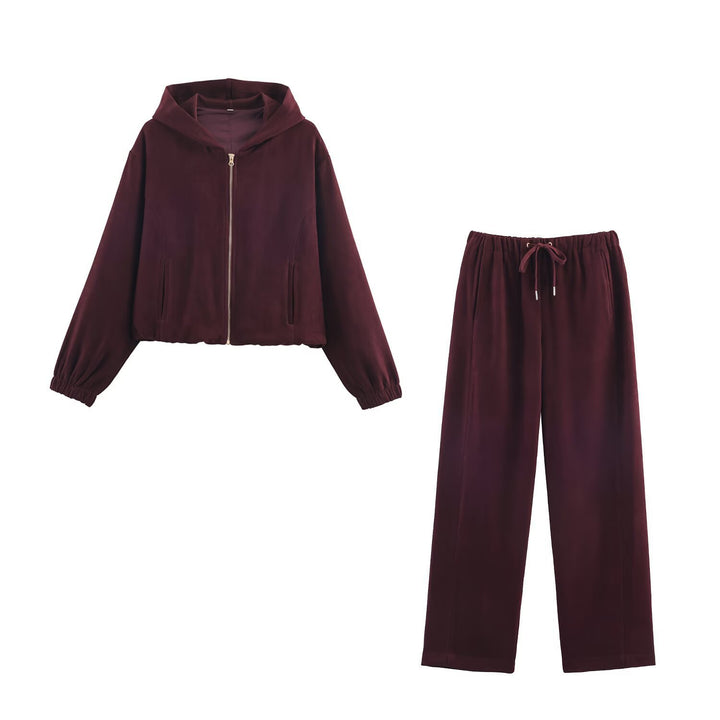 Damen Boxy-Kapuzenjacke aus Veloursoptik mit durchgehendem Reißverschluss und Gummsaum Echo Archiv