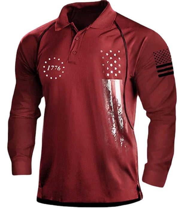 Herren Langarm Poloshirt mit patriotischem Design und funktionellem Schnitt Echoarchiv