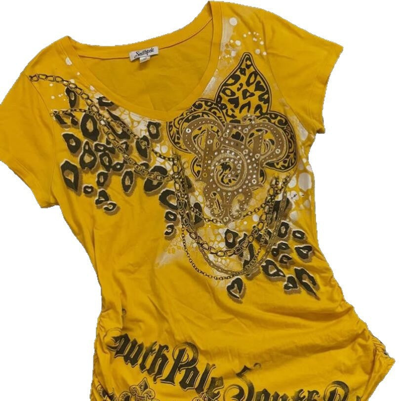 Damen T-Shirt mit dekorativem Grafikdruck und Raffung Echo Archiv