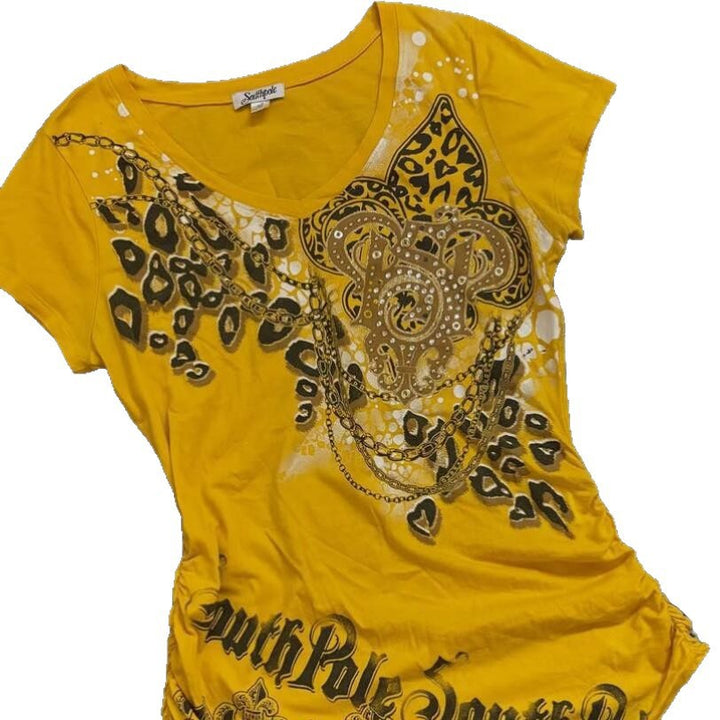 Damen T-Shirt mit dekorativem Grafikdruck und Raffung Echo Archiv