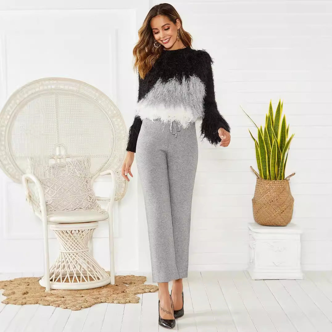 Damen Loungy Strickhose mit elastischem Bund und Kordelzug Echo Archiv