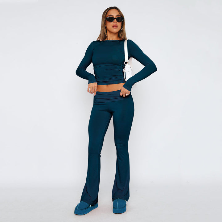 Damen Hochbund Yoga-Hose mit Wickelbund, ausgestelltem Bein und Stretchqualität – Avélisse