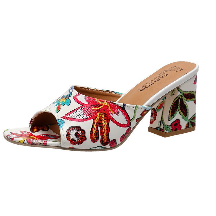Damen Slip-On Mules mit floralem Allover-Print, mittelhohem Blockabsatz und gepolstertem Komfortfußbett – Avérine