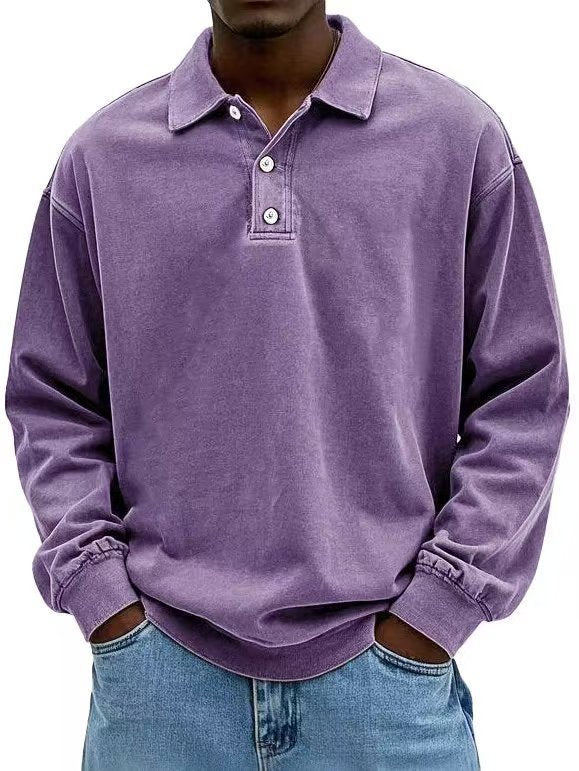 Herren nan lässiges Poloshirt-Sweatshirt mit Kragen, Vintage-Waschung und dreiteiliger Knopfleiste Echo Archiv