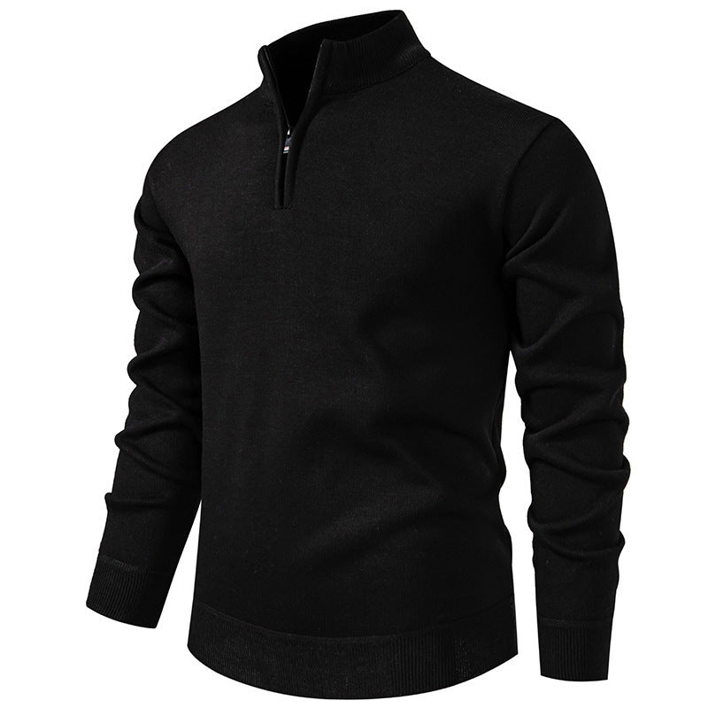 Herren nan Slim-Fit Feinstrickpullover mit kurzem Reißverschluss, Stehkragen und geripptem Bund Echo Archiv
