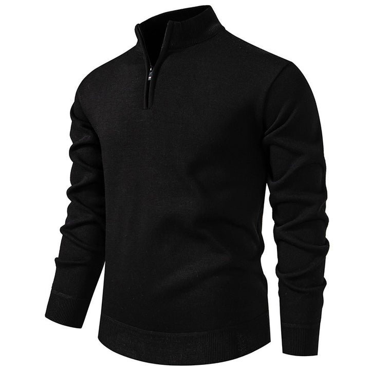 Herren nan Slim-Fit Feinstrickpullover mit kurzem Reißverschluss, Stehkragen und geripptem Bund Echo Archiv