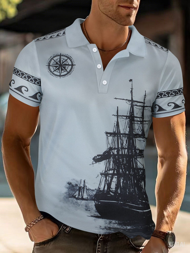 Herren Poloshirt mit maritimem Motiv und modernem Schnitt Echoarchiv