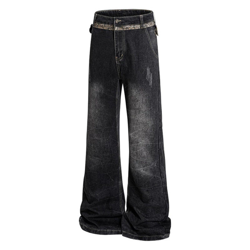 Damen Hochtaillierte Schlagjeans mit verstellbaren Hüftriemen und Vintage‑Waschung Echoarchiv
