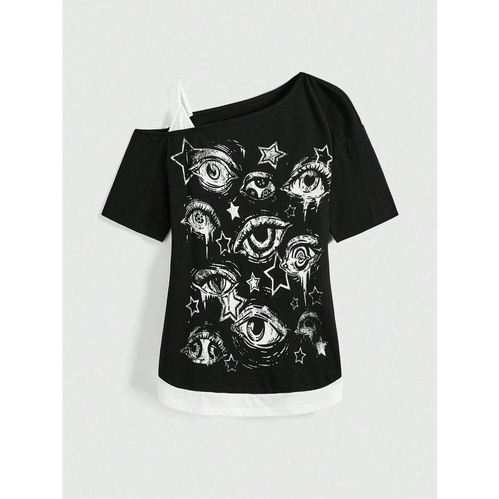 Damen kreatives T-Shirt mit asymmetrischem Design Echo Archiv