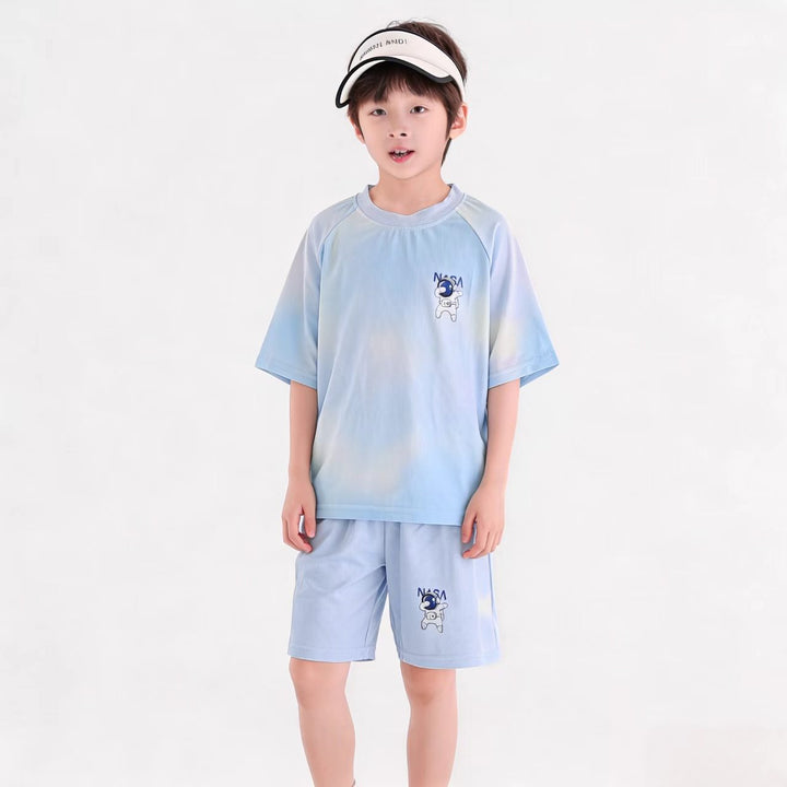 Damen nan atmungsaktives Kinder Sportset mit kurzarm Shirt und elastischer Bundshorts Echo Archiv