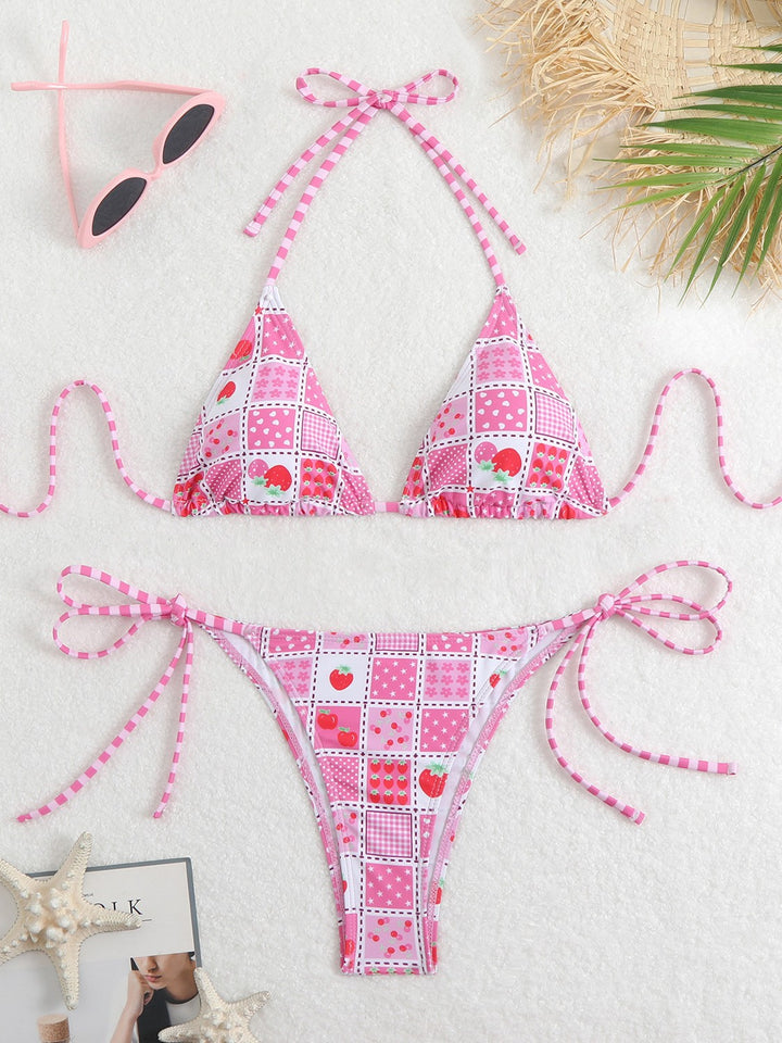 Damen Triangel-Bikini-Set mit verspieltem Blumenmuster und feinen Bindebändern Echo Archiv