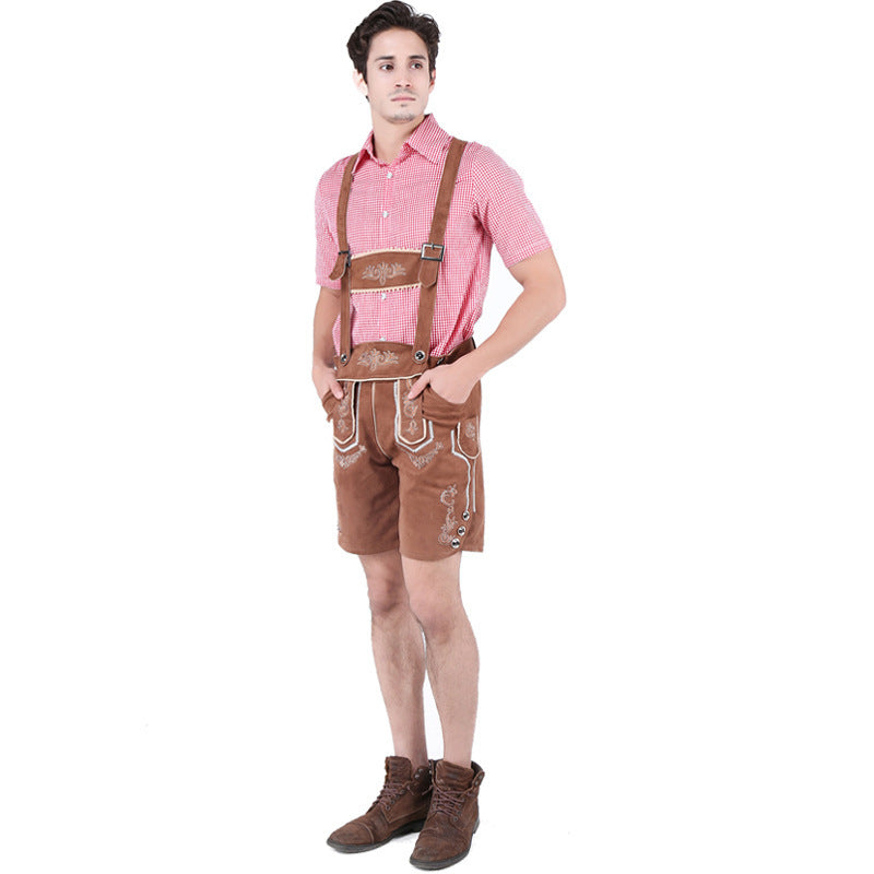 Herren nan Trachtenlederhose kurz mit Latzträgern und filigraner Stickerei Echo Archiv