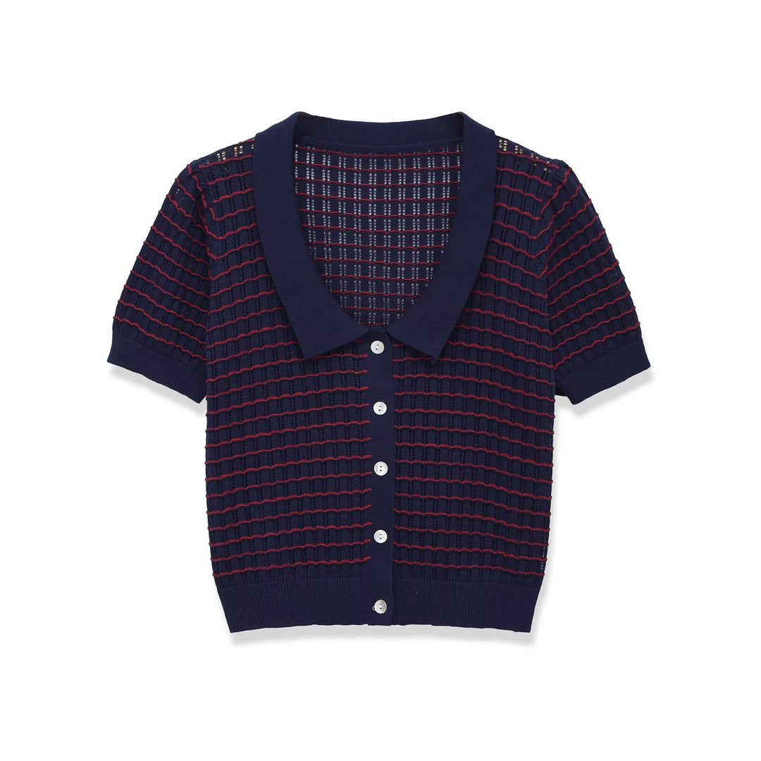 Damen Kurzarm Pullover mit strukturiertem Gewebe Echo Archiv