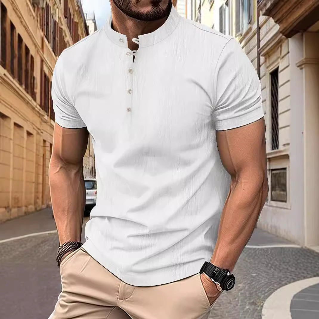 Herren Kurzarm Hemd mit Stehkragen und eleganten Knöpfen Echoarchiv