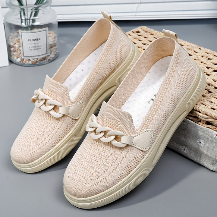 Damen nan komfortabler Strick-Slip-On Loafer mit elastischem Einstieg, dekorativer Kettenapplikation und stoßdämpfender EVA-Leichtsohle Echo Archiv