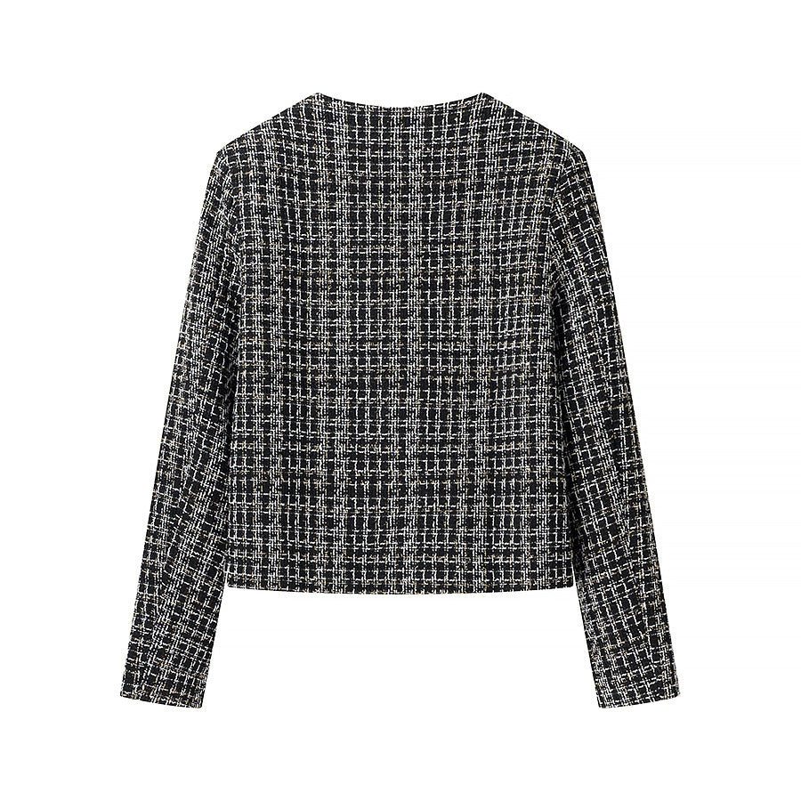 Damen Bouclé-Tweed-Jacke mit Rundhalsausschnitt, goldenen Zierknöpfen und aufgesetzten Taschen Echo Archiv
