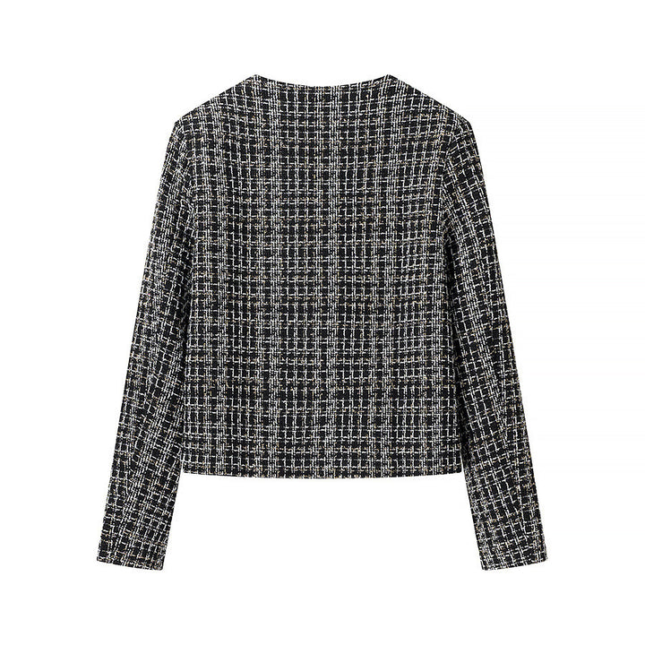 Damen Bouclé-Tweed-Jacke mit Rundhalsausschnitt, goldenen Zierknöpfen und aufgesetzten Taschen Echo Archiv