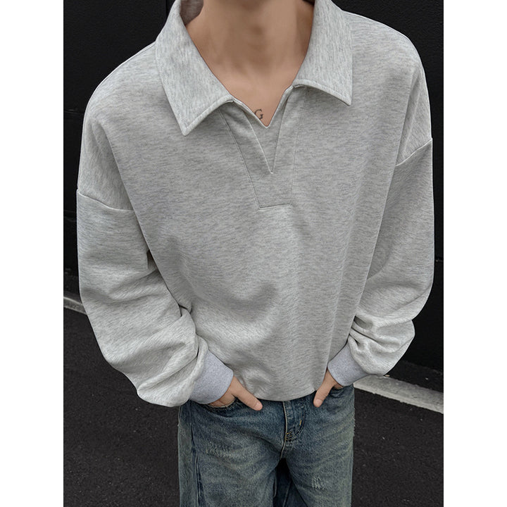 Herren Oversized Polo‑Sweatshirt mit tiefem V‑Ausschnitt, Hemdkragen und gerippten Bündchen Echo Archiv