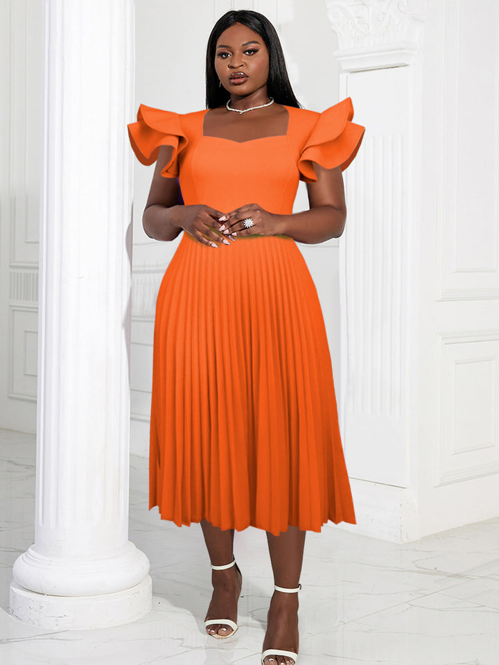 Damen plissiertes Maxikleid mit eleganten Rüschendetails Echo Archiv