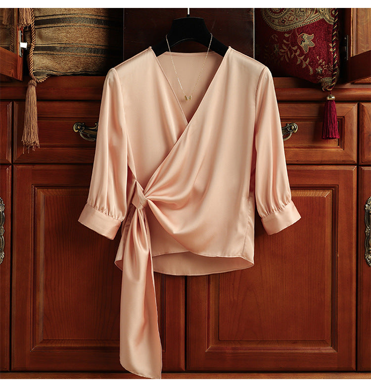 Damen Elegante Wickelbluse mit Taillenbund Echoarchiv