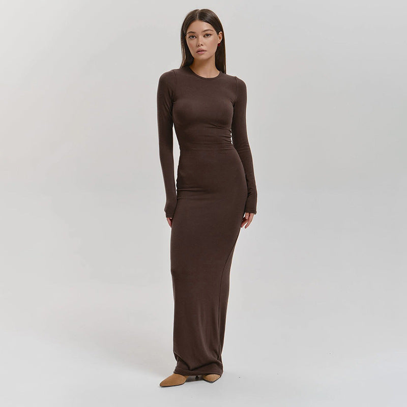 Damen Elegantes Langarm-Maxikleid mit figurformendem Schnitt und hohem Komfort – Valéora