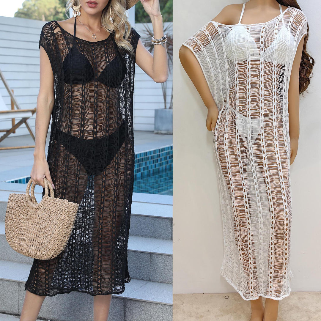 Damen transparenter Häkelstrandüberwurf mit fransigen Details Echo Archiv