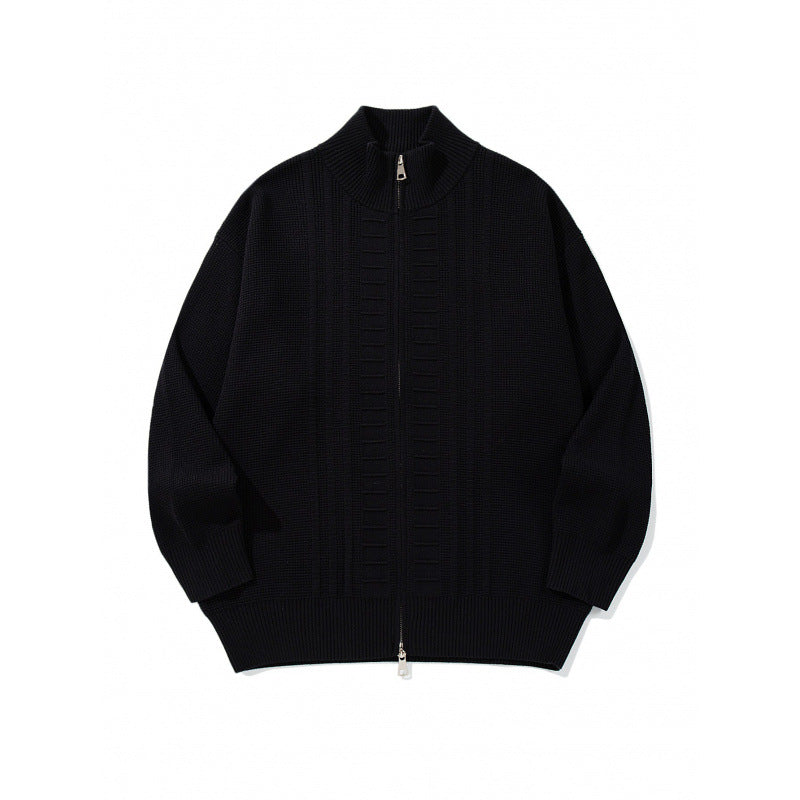 Herren Grobgestrickter Zip-Cardigan mit hohem Kragen und Doppelreißverschluss Echo Archiv
