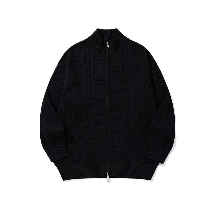 Herren Grobgestrickter Zip-Cardigan mit hohem Kragen und Doppelreißverschluss Echo Archiv