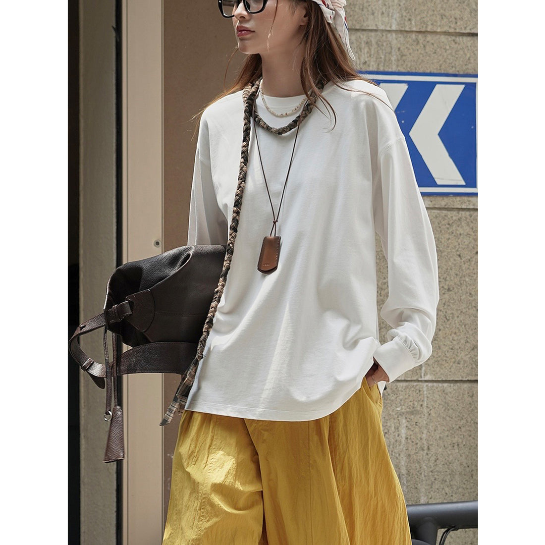 Damen Relaxed-Fit Langarmshirt aus Baumwolljersey mit gerundetem Saum Echoarchiv
