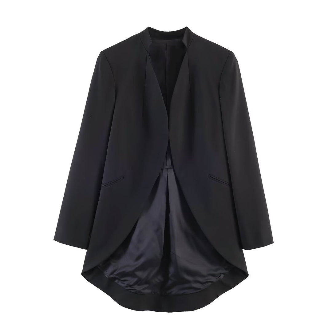 Damen Longline-Blazer mit Vokuhila-Saum und kragenlosem Schnitt Echo Archiv