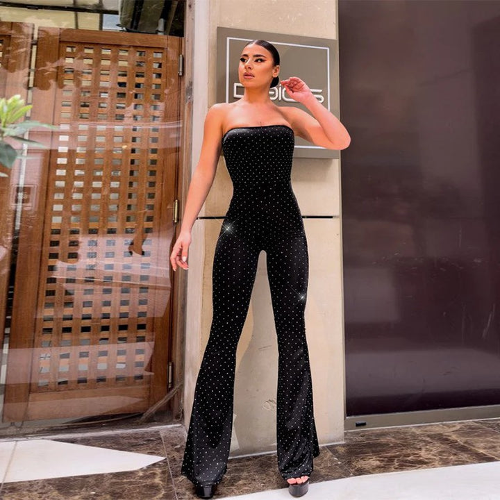 Damen Glamouröses Jumpsuit mit glänzenden Applikationen und schmalem Bein Echo Archiv