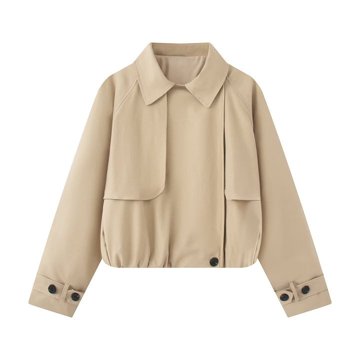 Damen Kurzer Trench-Style Blouson mit verdeckter Knopfleiste und Tunnelzugsaum Echo Archiv