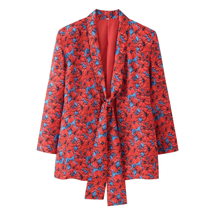 Damen Zweiteiliges Blazer- und Schlaghosenset mit Knotenblende Echoarchiv