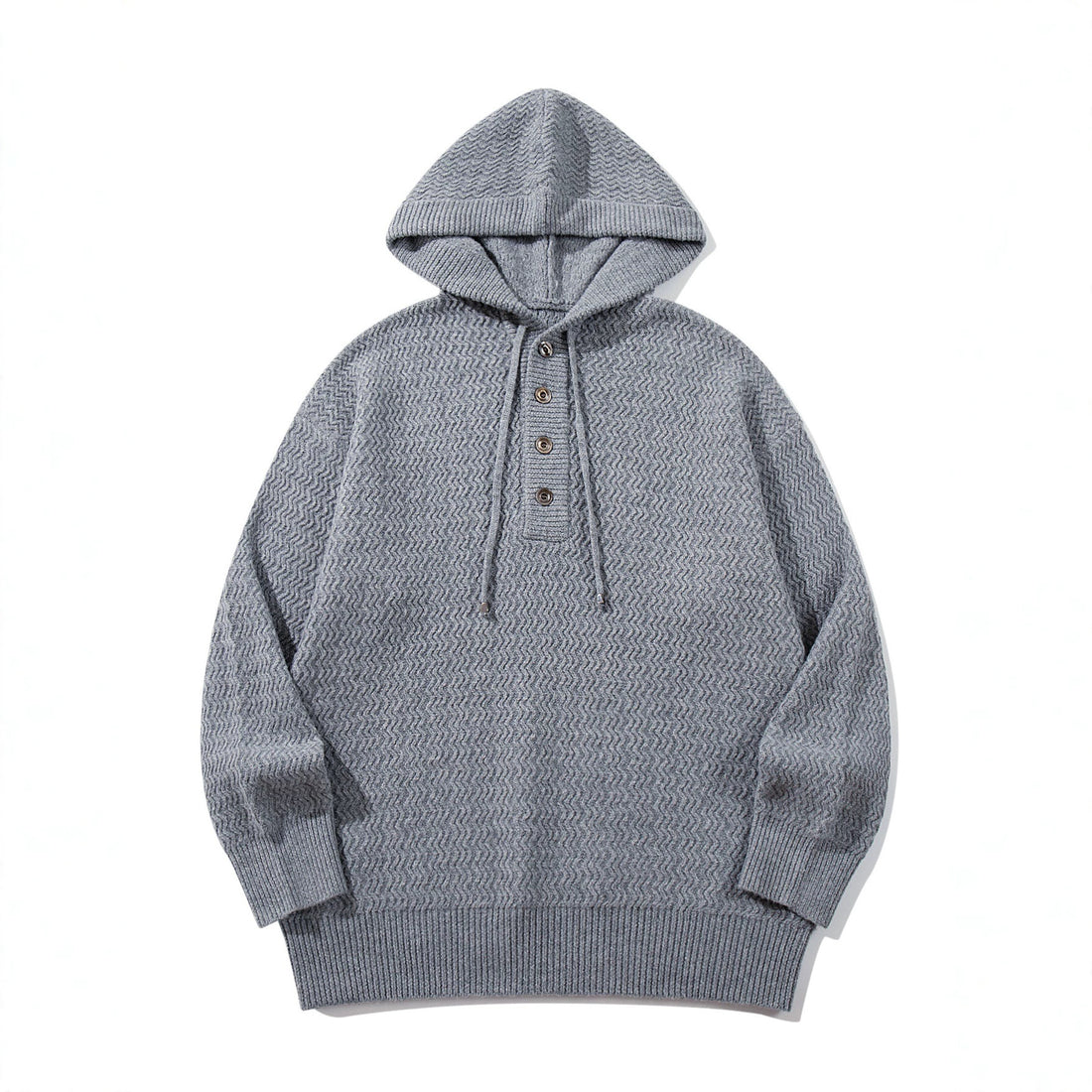 Unisex Strukturierter Kapuzen‑Strickpullover mit Henley‑Knopfleiste Echoarchiv