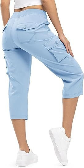 Damen Capri Cargo-Hosen in Bermuda-Länge mit hoher Taille und aufgesetzten Klappentaschen Echoarchiv
