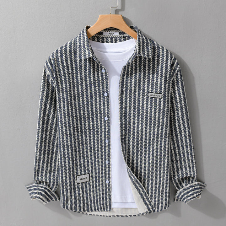 Herren Texturiertes Hemdjacken-Overshirt mit diagonaler Fischgrät-Struktur Echoarchiv