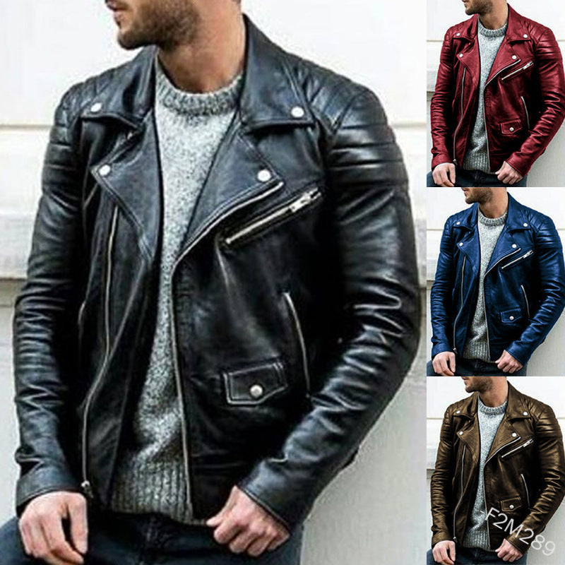 Herren Biker-Lederjacke mit asymmetrischem Reißverschluss und gesteppter Schulterpartie Echo Archiv