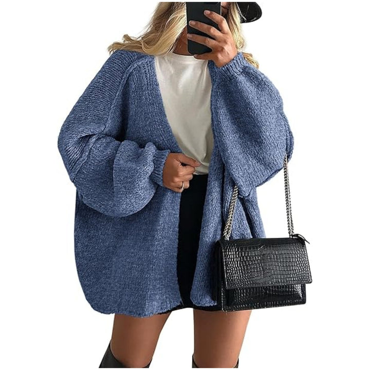 Damen Oversize Strickcardigan mit Ballonärmeln und offener Front Echoarchiv