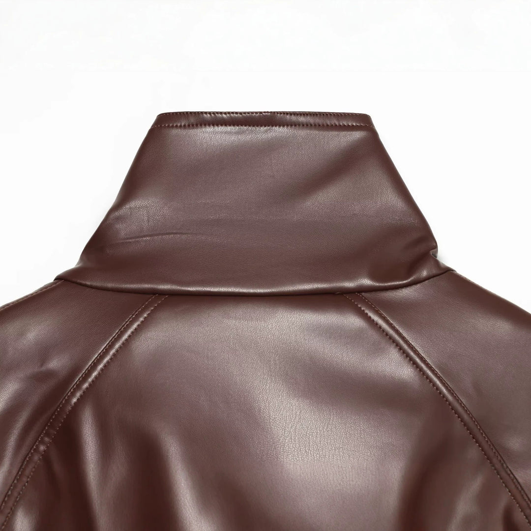 Damen Kurzer Trench‑Blouson in Lederoptik mit Taillengürtel, hohem Stehkragen und doppelter Knopfleiste Echo Archiv