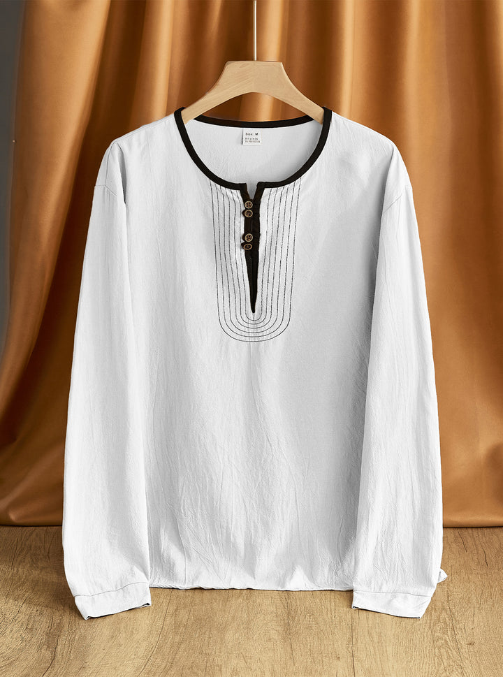 Herren bequemes Langarmshirt mit Knopfleiste und modischen Akzenten Echoarchiv