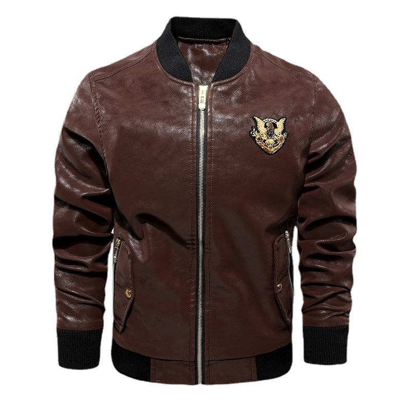 Herren Lederimitat-Bomberjacke im Aviator-Style mit Emblemapplikation Echoarchiv