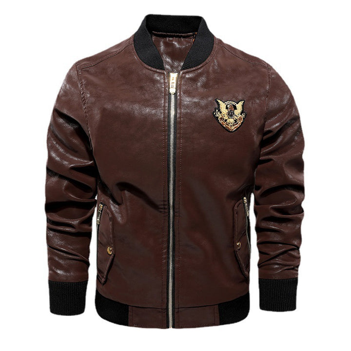 Herren Lederimitat-Bomberjacke im Aviator-Style mit Emblemapplikation Echoarchiv