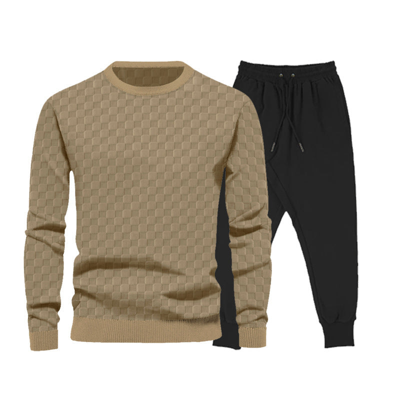 Herren lässiges Sport-Set mit kariertem Design und elastischem Bund Echoarchiv