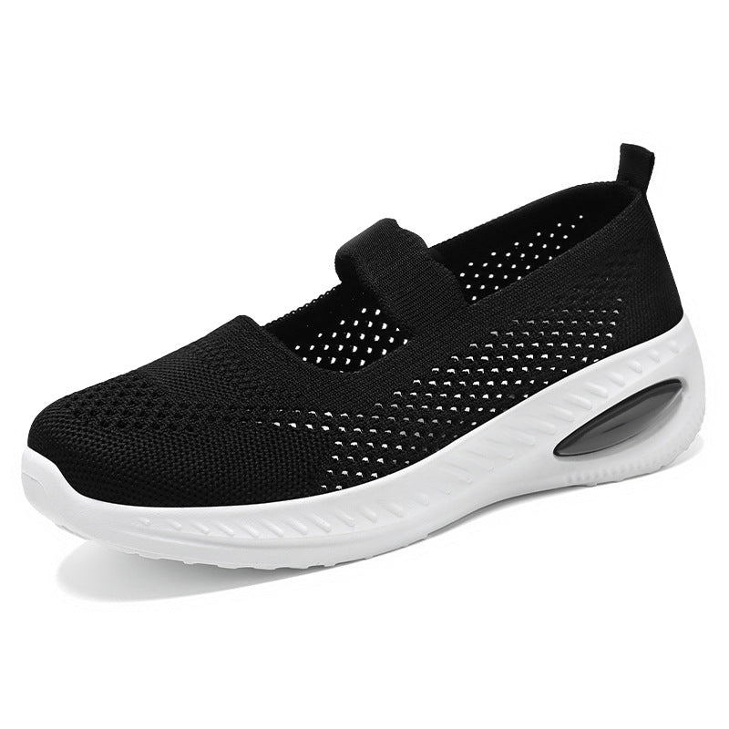 Damen nan atmungsaktiver Strick-Mary-Jane-Sneaker mit elastischem Riemen und sichtbarem Luftkissen-Plateau Echo Archiv